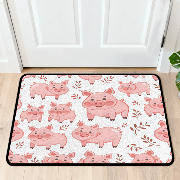 CURLYOOT Cute Cartoon Pigs Front Door Mat, Washable Non-Slip Door Mat, Indoor Outdoor Floor Mats Absorbent Welcome Doormat for Entrance 20" x 30"