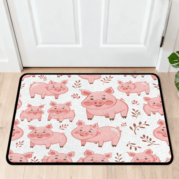 CURLYOOT Cute Cartoon Pigs Indoor Doormat, Non-Slip Absorbent Door Mat 24" x 16", Entrance Floor Mat Washable Entry Doormats for Entryway Front Back Door