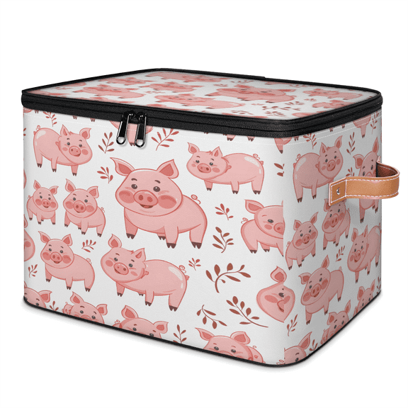 CURLYOOT Cute Cartoon Pigs Storage Bins with Lid, Decorative Fabric Storage Boxes, Foldable Closet Shelf Organizer Baskets for Bedroom, Living Room, Home