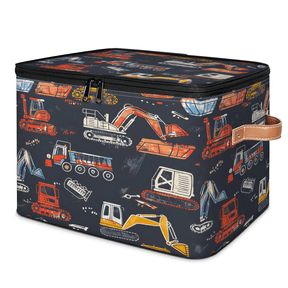 CURLYOOT Cute Cartoon Truck Car Fabric Storage Bins with Lids, Foldable Storage Boxes Washable Storage Cube, Closet Bedroom Home Organizer Containers with PU Leather Handles