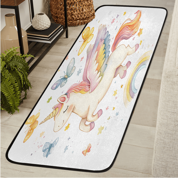 CURLYOOT Cute Cartoon Unicorn Pattern Colorful Runner Rug 2'x6' Washable Kitchen Runner Rug Indoor Non Slip Laundry Rugs Floor Carpet for Hallway Kitchen Entryway Bedroom Living Room