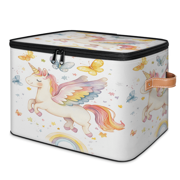 CURLYOOT Cute Cartoon Unicorn Pattern Colorful Storage Bins with Lid, Decorative Fabric Storage Boxes, Foldable Closet Shelf Organizer Baskets for Bedroom, Living Room, Home