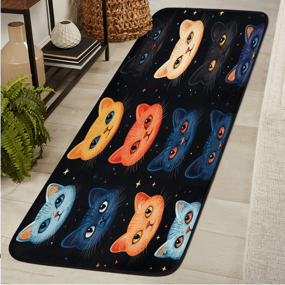 CURLYOOT Cute Cats Runner Rug 2'x6' Washable Kitchen Runner Rug Indoor Non Slip Laundry Rugs Abstract Floor Carpet for Hallway Kitchen Entryway Bedroom Living Room
