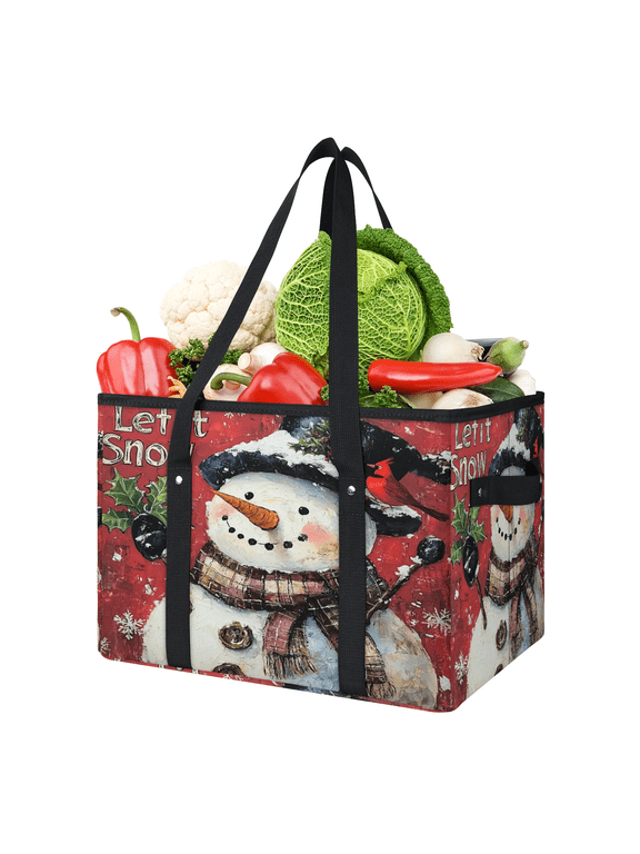 Cute Christmas Snowman Winter Reusable Grocery Bag, Large Foldable Grocery Totes Shopping Bag for Groceries, Shopping Bags with Handles for Kitchen Trunk Picnic