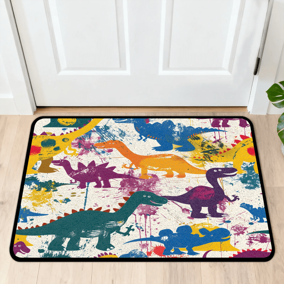 CURLYOOT Cute Colorful Dinosaur Door Mat 24" x 36" Absorbent Front Doormat Entrance Mat Non-Slip Washable Welcome Mats Floor Mats for Entryway Indoor Outdoor
