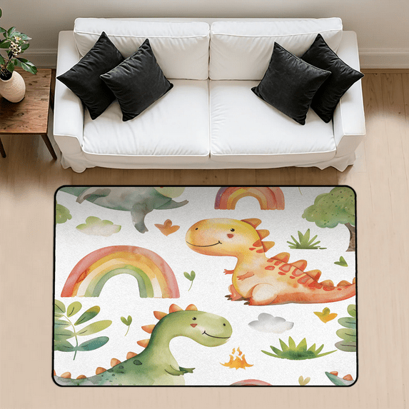 CURLYOOT Cute Dinosaur Rianbow Tree Rug for Living Room Bedroom, 4x6 Ft Washable Area Rug, Non Slip Rugs for Entryway, Large Carpet for Indoor Dining Room