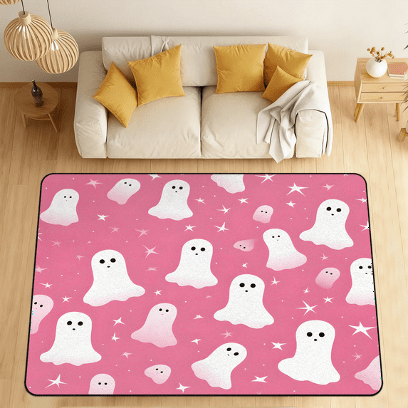 CURLYOOT Cute Ghost Area Rugs 5'x7' Washable Rug Large Living Room Rug Non Slip Halloween Indoor Floor Carpet for Dining Room Bedroom Home