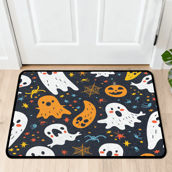 CURLYOOT Cute Ghost Front Door Mat, Washable Non-Slip Spooky Halloween Door Mat, Indoor Outdoor Floor Mats Absorbent Welcome Doormat for Entrance 20" x 30"