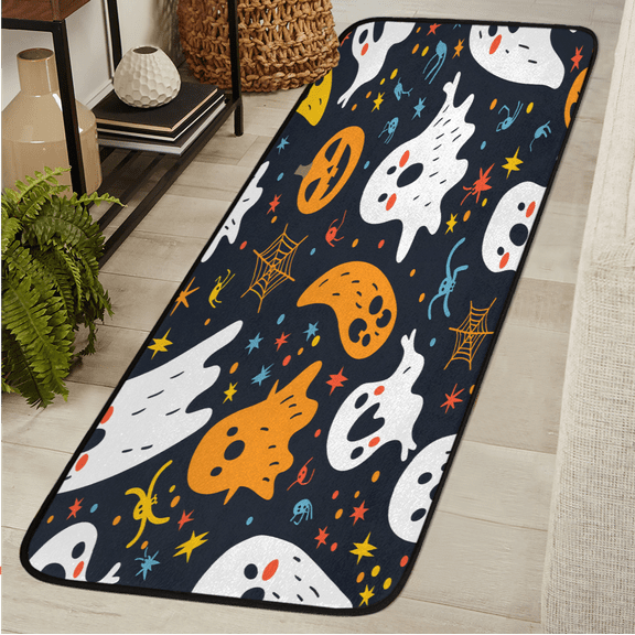 CURLYOOT Cute Ghost Runner Rug 2'x6' Washable Kitchen Runner Rug Indoor Non Slip Laundry Rugs Spooky Halloween Floor Carpet for Hallway Kitchen Entryway Bedroom Living Room