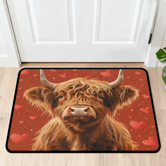 CURLYOOT Cute Highland Cow Indoor Doormat, Non-Slip Absorbent Door Mat 24" x 16", Entrance Floor Mat Washable Entry Doormats for Entryway Front Back Door