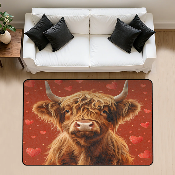 CURLYOOT Cute Highland Cow Rug for Living Room Bedroom, 4x6 Ft Washable Area Rug, Non Slip Rugs for Entryway, Large Carpet for Indoor Dining Room