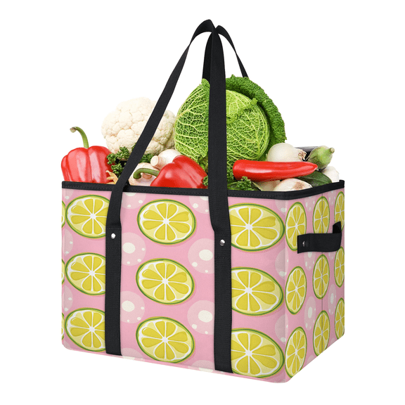 CURLYOOT Cute Lemon Reusable Grocery Bag, Large Foldable Grocery Totes Shopping Bag for Groceries, Pink Shopping Bags with Handles for Kitchen Trunk Picnic