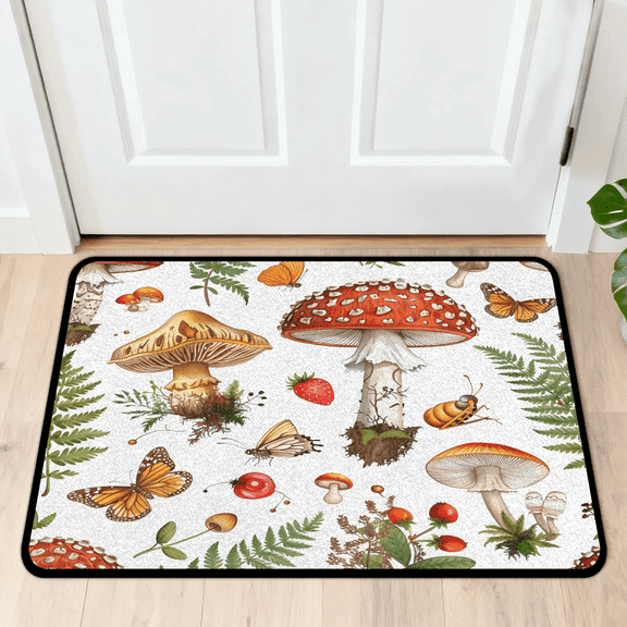 CURLYOOT Cute Mushrooms Plant Indoor Doormat, Non-Slip Absorbent Door Mat 24" x 16", Entrance Floor Mat Washable Entry Doormats for Entryway Front Back Door