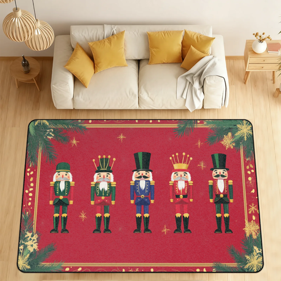 CURLYOOT Cute Nutcrackers Area Rugs 5'x7' Washable Rug Large Living Room Rug Non Slip Red Christmas Indoor Floor Carpet for Dining Room Bedroom Home