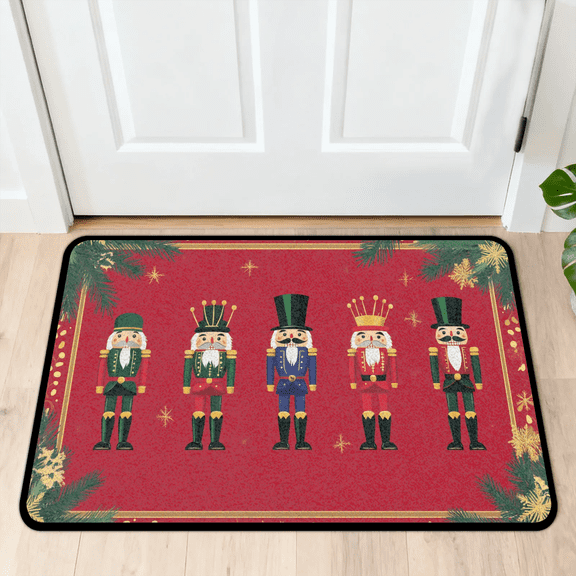 CURLYOOT Cute Nutcrackers Indoor Doormat, Non-Slip Absorbent Door Mat 24" x 16", Red Christmas Entrance Floor Mat Washable Entry Doormats for Entryway Front Back Door