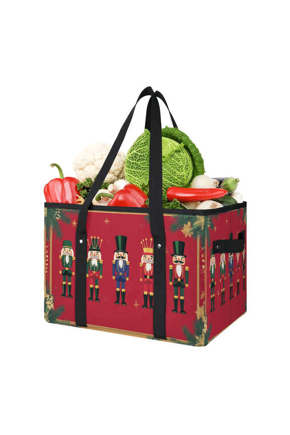 Cute Nutcrackers Reusable Grocery Bag, Large Foldable Grocery Totes Shopping Bag for Groceries, Red Christmas Shopping Bags with Handles for Kitchen Trunk Picnic