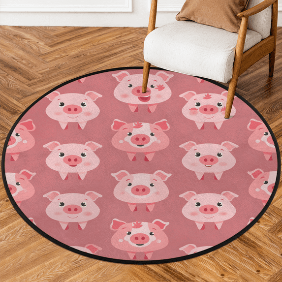CURLYOOT Cute Pig 5.2ft Round Rug for Living Room, Large Washable Area Rug, Non Slip Floor Mat Indoor Rugs for Bedroom, Dining Room, Offices, Entryway