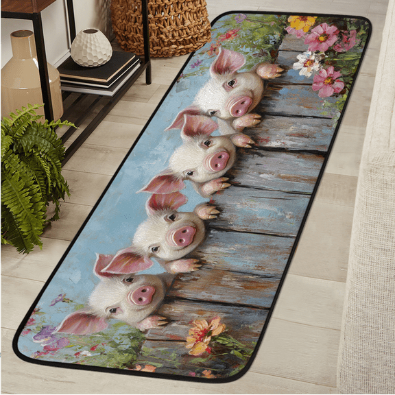 CURLYOOT Cute Pig Farmhouse Runner Rug 2'x6' Washable Kitchen Runner Rug Indoor Non Slip Laundry Rugs Floor Carpet for Hallway Kitchen Entryway Bedroom Living Room