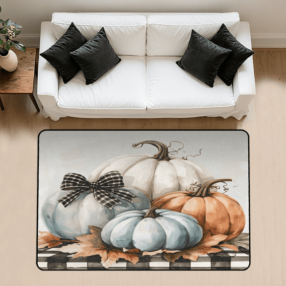 CURLYOOT Cute Pumpkin Fall Autumn Area Rug 3x5 Ft Rugs for Entryway Entrance Kitchen, Washable Non Slip Indoor Floor Carpet for Bedroom Living Room