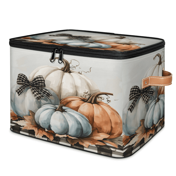 CURLYOOT Cute Pumpkin Fall Autumn Storage Bins with Lid, Decorative Fabric Storage Boxes, Foldable Closet Shelf Organizer Baskets for Bedroom, Living Room, Home