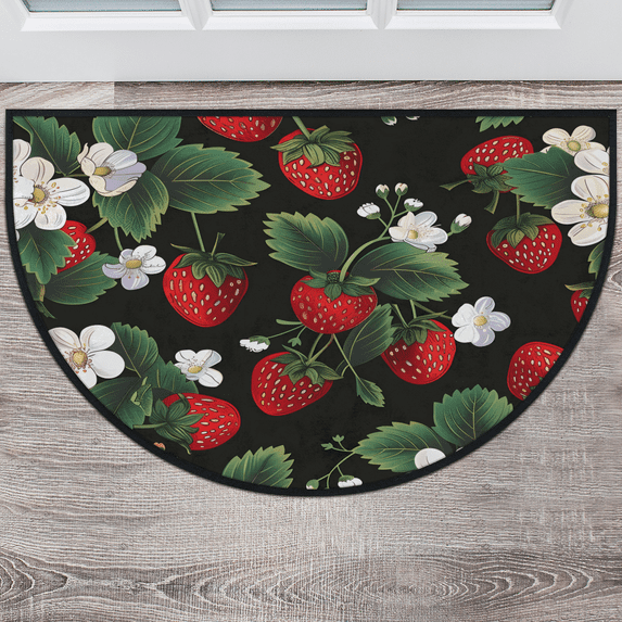 CURLYOOT Cute Strawberry Half Round Door Mat, Indoor Outdoor Entrance Rug, Semi Circular Area Rug, Non Slip Washable Absorbent Doormat, Laundry Room Rug 40'' x 63''