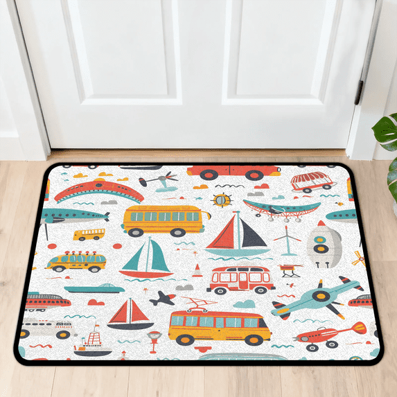 CURLYOOT Cute Transport Car Indoor Doormat, Non-Slip Absorbent Door Mat 24" x 16", Entrance Floor Mat Washable Entry Doormats for Entryway Front Back Door