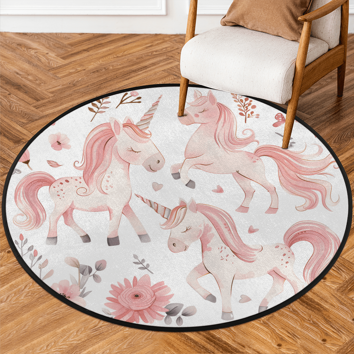 CURLYOOT Cute Unicorn 5.2ft Round Rug for Living Room, Large Washable ...