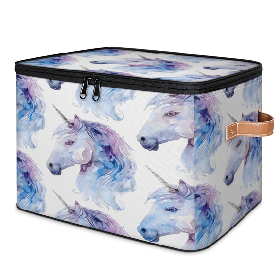 CURLYOOT Cute Unicorn Fabric Storage Bins with Lids, Unicorn Print Foldable Storage Boxes Washable Storage Cube, Closet Bedroom Home Organizer Containers with PU Leather Handles