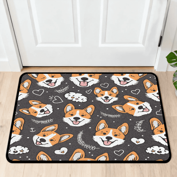 CURLYOOT Cute Welsh Corgi Indoor Doormat, Non-Slip Absorbent Door Mat 24" x 16", Entrance Floor Mat Washable Entry Doormats for Entryway Front Back Door
