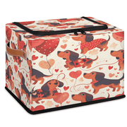 CURLYOOT Dachshund Dog Storage Bin with Zipper Lid, Kawaii Fabric Storage Basket with Handles, Decorative Foldable Storages Box Clothes Organizer for Closet, Shelf