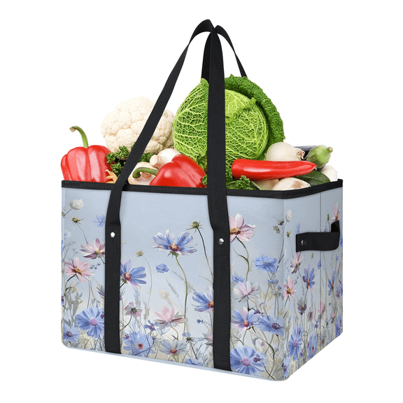 CURLYOOT Daisy Floral Reusable Grocery Bag, Large Foldable Grocery Totes Shopping Bag for Groceries, Floral Spring Shopping Bags with Handles for Kitchen Trunk Picnic