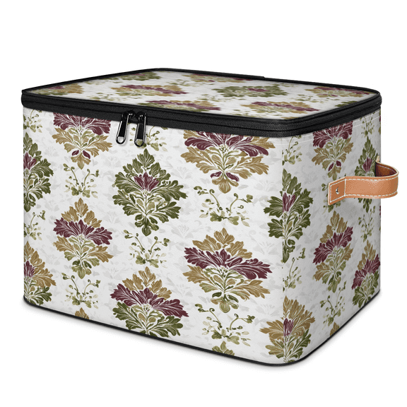 CURLYOOT Damask Floral Storage Bins with Lid, Decorative Fabric Closet Boxes with Lids, Flower Foldable Storage Baskets Shelves Container Organizers for Bedroom, Living Room, Dorm