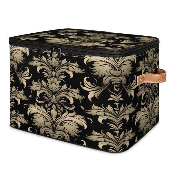CURLYOOT Damask Flower Pattern Storage Bin with Zipper Lid, Fabric Decorative Lidded Storage Baskets Boxes, Foldable Organizer Container Basket for Bedroom Closet Shelf