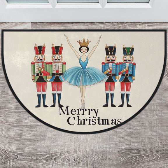 CURLYOOT Dance and Nutcrackers Colorful Xmas Half Round Door Mat 24'' x 36'', Indoor Outdoor Entrance Rug, Semi Circular Area Rug, Non Slip Washable Absorbent Doormat, Laundry Room Rug