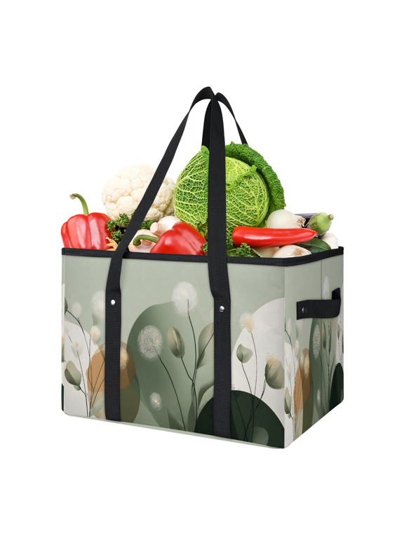 Dandelion Floral Reusable Grocery Bag, Foldable Shopping Tote Bag with Reinforced Handles, Boho Plant Large Kitchen Grocery Bags for Shopping Groceries Picnic