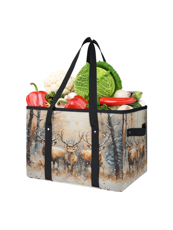 Deer Forest Wildlife Hunting Reusable Grocery Bag, Large Foldable Grocery Totes Shopping Bag for Groceries, Shopping Bags with Handles for Kitchen Trunk Picnic
