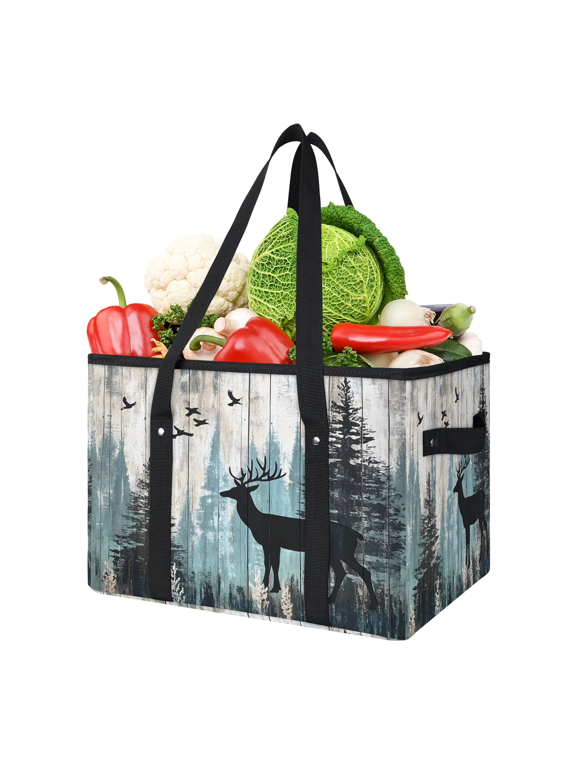 Deer Moose Forest Woodland Farm Reusable Grocery Bag, Large Foldable Grocery Totes Shopping Bag for Groceries, Shopping Bags with Handles for Kitchen Trunk Picnic