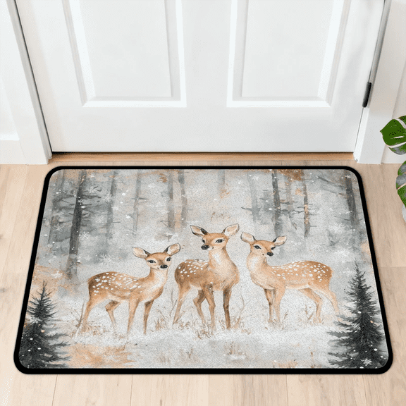 CURLYOOT Deer Standing in Forest Front Door Mat, Washable Non-Slip Door Mat, Indoor Outdoor Floor Mats Absorbent Welcome Doormat for Entrance 20" x 30"
