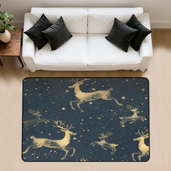 CURLYOOT Deer Wildlife Animal Elk Holiday Rug for Living Room Bedroom, 4x6 Ft Washable Area Rug, Non Slip Rugs for Entryway, Large Carpet for Indoor Dining Room