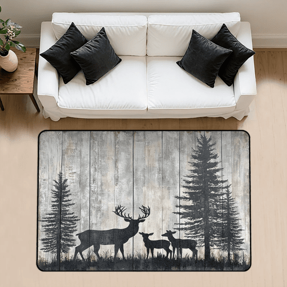 CURLYOOT Deers Moose Forest Retro Rug for Living Room Bedroom, 4x6 Ft Washable Area Rug, Non Slip Rugs for Entryway, Large Carpet for Indoor Dining Room