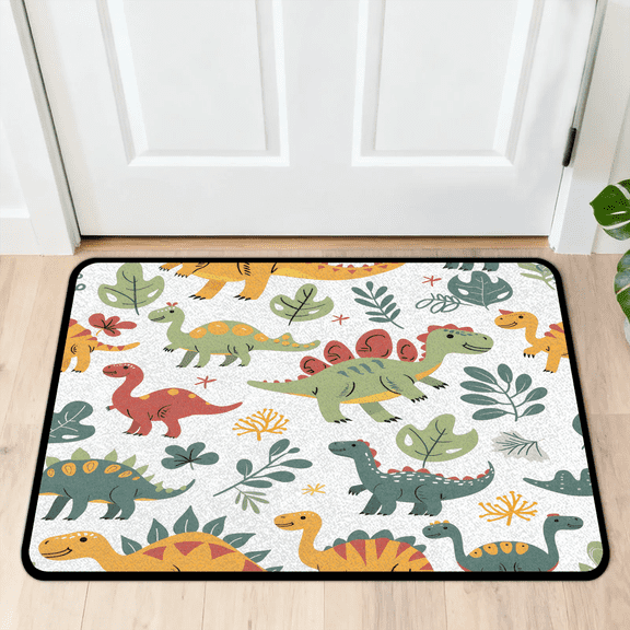 CURLYOOT Dinosaur Cartoon Animal Front Door Mat, Washable Non-Slip Door Mat, Indoor Outdoor Floor Mats Absorbent Welcome Doormat for Entrance 20" x 30"