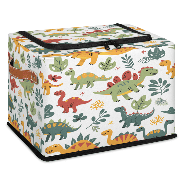 CURLYOOT Dinosaur Cartoon Animal Storage Bin With Zipper Lid, Foldable Clothes Organizer Lidded Storage Baskets, Rectangular Box Closet Shelf Organizer