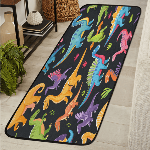 CURLYOOT Dinosaur Cute Colorful Runner Rug 2'x6' Washable Kitchen Runner Rug Indoor Non Slip Laundry Rugs Floor Carpet for Hallway Kitchen Entryway Bedroom Living Room