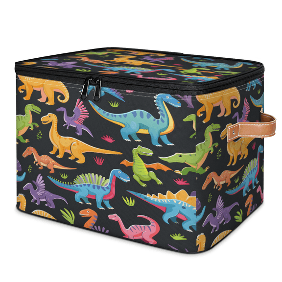 CURLYOOT Dinosaur Cute Colorful Storage Bins with Lid, Decorative Fabric Storage Boxes, Foldable Closet Shelf Organizer Baskets for Bedroom, Living Room, Home
