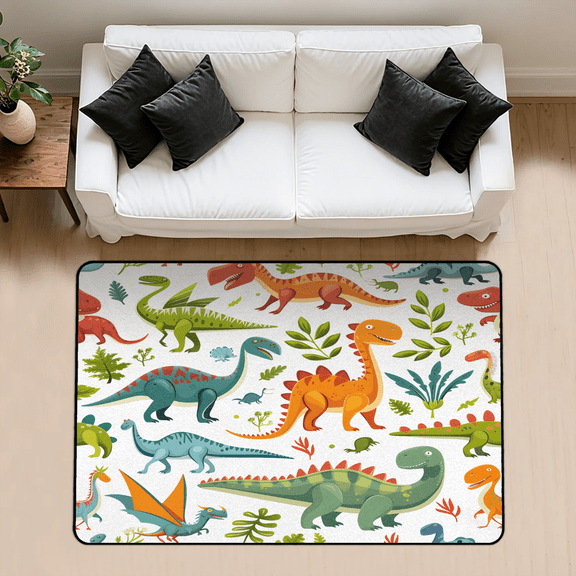 CURLYOOT Dinosaur Leaves Area Rug 3x5 Ft Rugs for Entryway Entrance Kitchen, Washable Non Slip Indoor Floor Carpet for Bedroom Living Room
