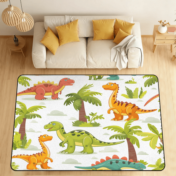CURLYOOT Dinosaur Palm Area Rugs for Living Room Bedroom, 4' 10" x 6' 8" Washable Rug, Floor Carpet with Non Slip Backing for Dining Room Indoor