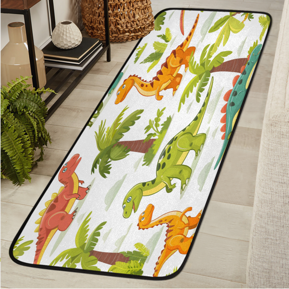 CURLYOOT Dinosaur Palm Runner Rug 2'x6' Washable Kitchen Runner Rug Indoor Non Slip Laundry Rugs Floor Carpet for Hallway Kitchen Entryway Bedroom Living Room