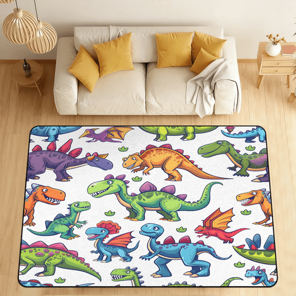 CURLYOOT Dinosaur Print Area Rugs for Living Room Bedroom, 4' 10" x 6' 8" Washable Rug, Floor Carpet with Non Slip Backing for Dining Room Indoor