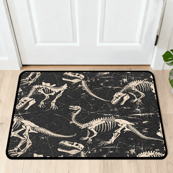 CURLYOOT Dinosaur Skeleton Front Door Mat, Washable Non-Slip Door Mat, Indoor Outdoor Floor Mats Absorbent Welcome Doormat for Entrance 20" x 30"