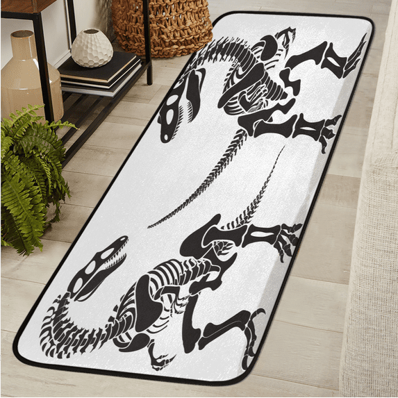 CURLYOOT Dinosaur Skeletons Runner Rug 2'x6' Washable Kitchen Runner Rug Indoor Non Slip Laundry Rugs Floor Carpet for Hallway Kitchen Entryway Bedroom Living Room